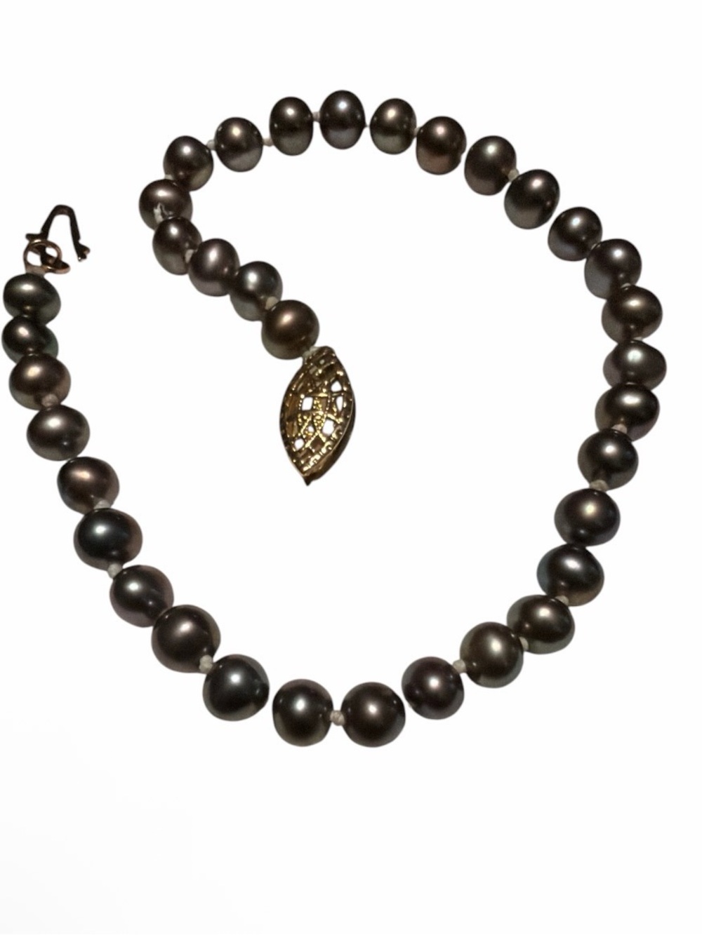 Classic Black Pearl Necklace with Gold Accent